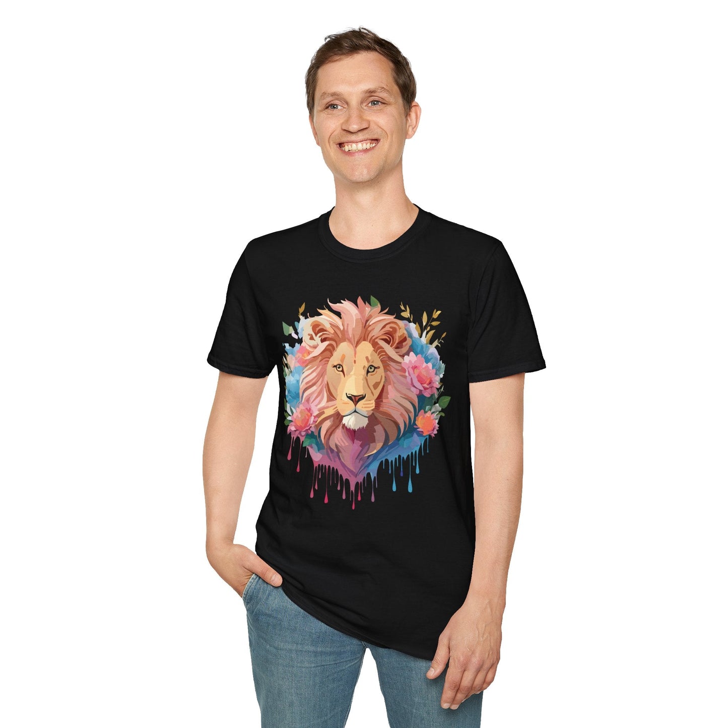 Lion Shirt Unisex Floral Lion Tee 100 Percent Cotton Softstyle Gildan 64000