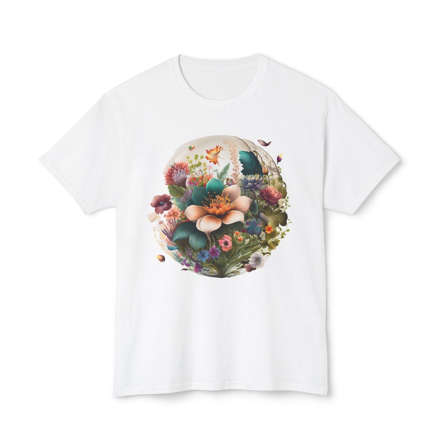 Unisex Floral Art Print T Shirt With Vintage Flowers Graphic Tee 100 Percent Cotton