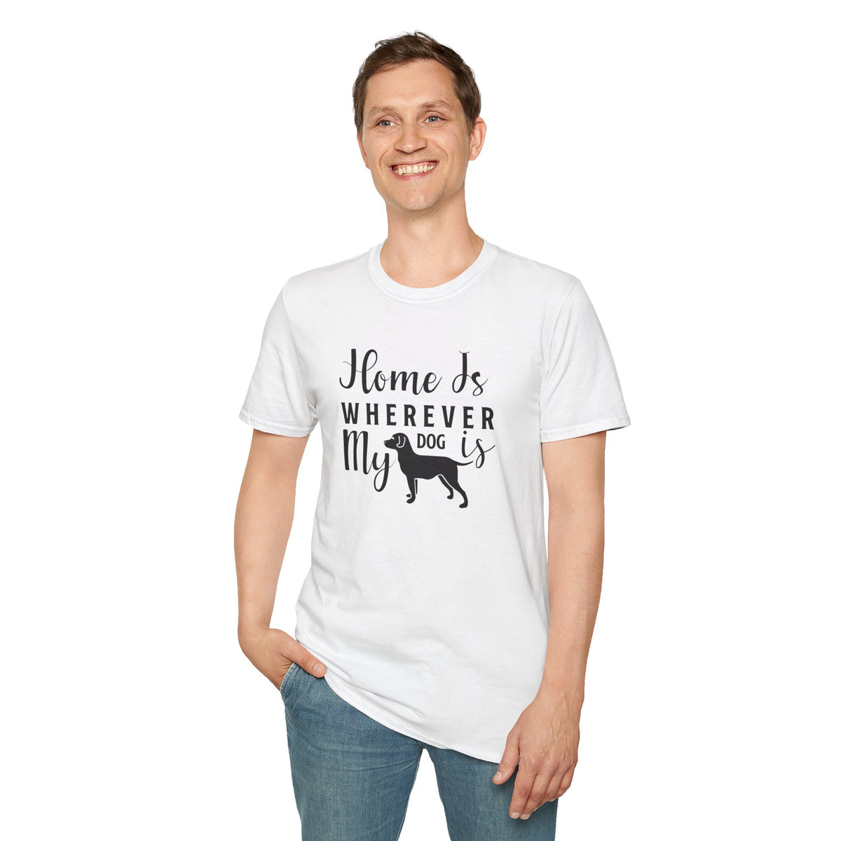 Home Is Wherever My Dog Is T-Shirt Dog Lover Tee, Pet Owner Gift Unisex Cotton T-Shirt Gildan Softstyle 64000 Tee