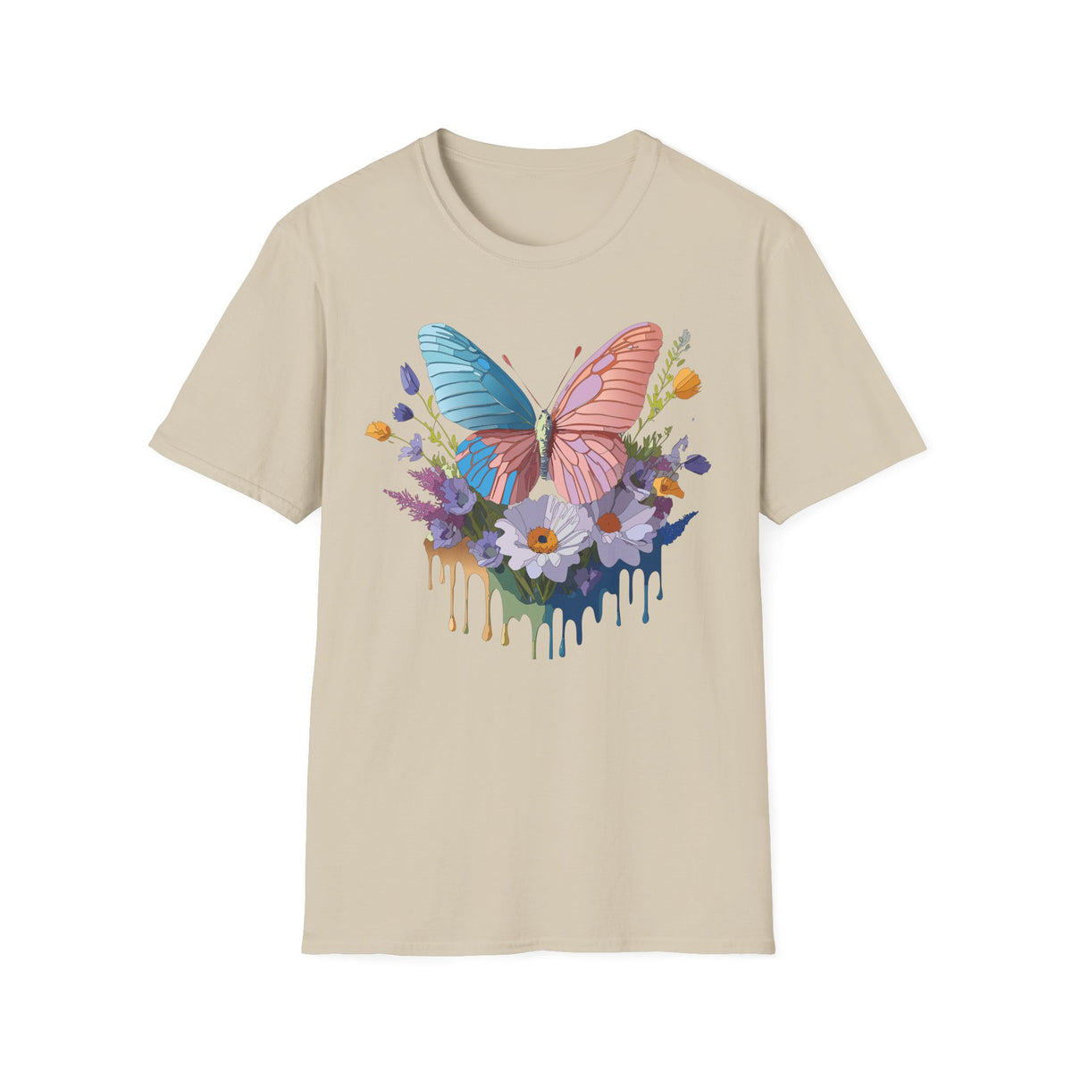 Butterfly Bloom T-Shirt — Pastel Wing Floral Drip Graphic Design Unisex 100 Cotton Gildan T-Shirt