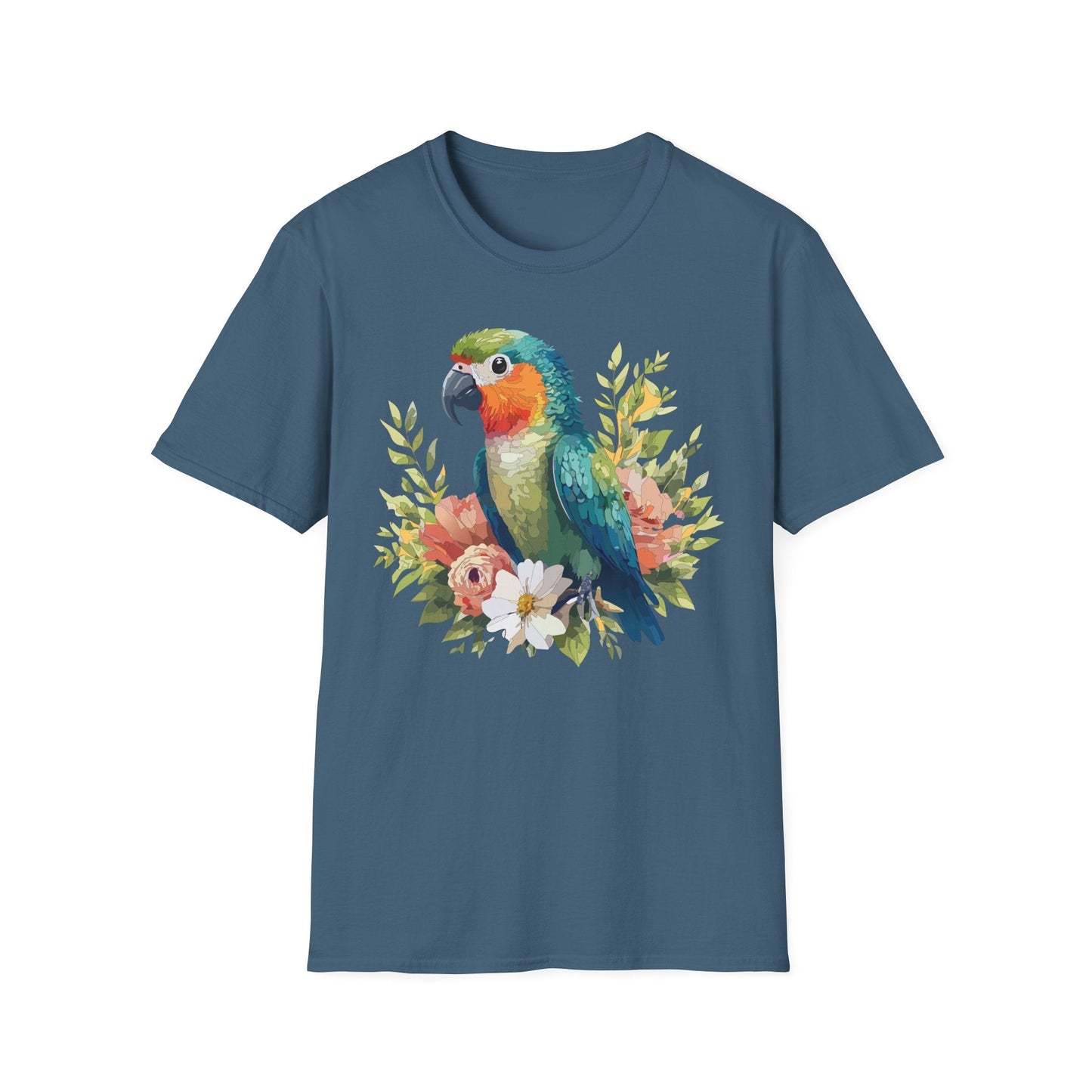Floral Bird T Shirt Unisex Softstyle Gildan 64000 Cotton Tee for Everyday Comfort