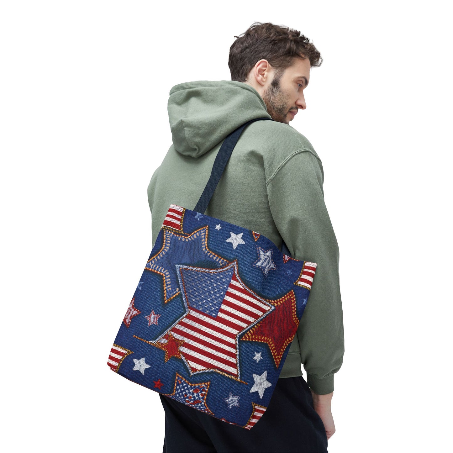 4th of July Graphic Denim Fabric Imitation Print Unisex Canvas Bag Poly Spun 3 Sizes Tote Bag 200-5