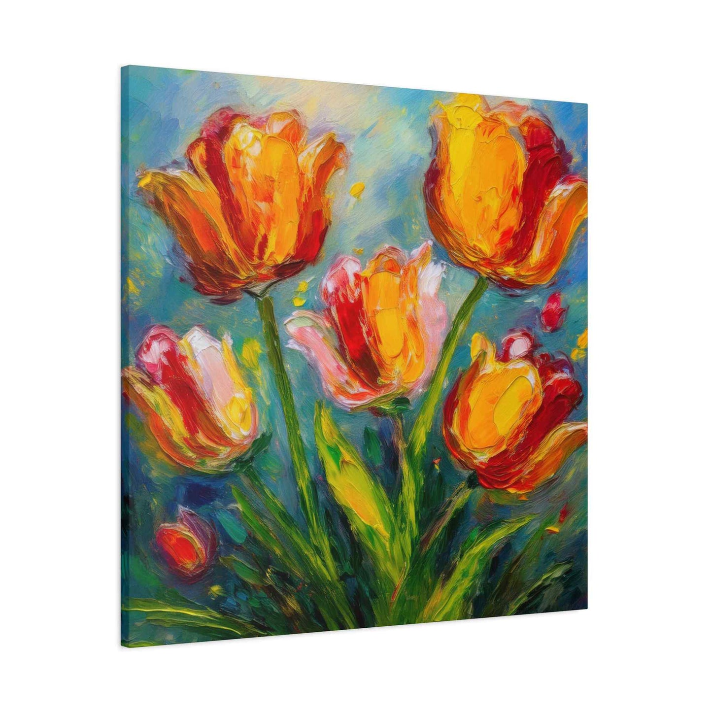 Tulips Print Canvas, Floral Oil Paint Print 20x20, 24x24, 30x30, 32x32, 36x36 Art Design Pine-Wood Inner Frame MC-144