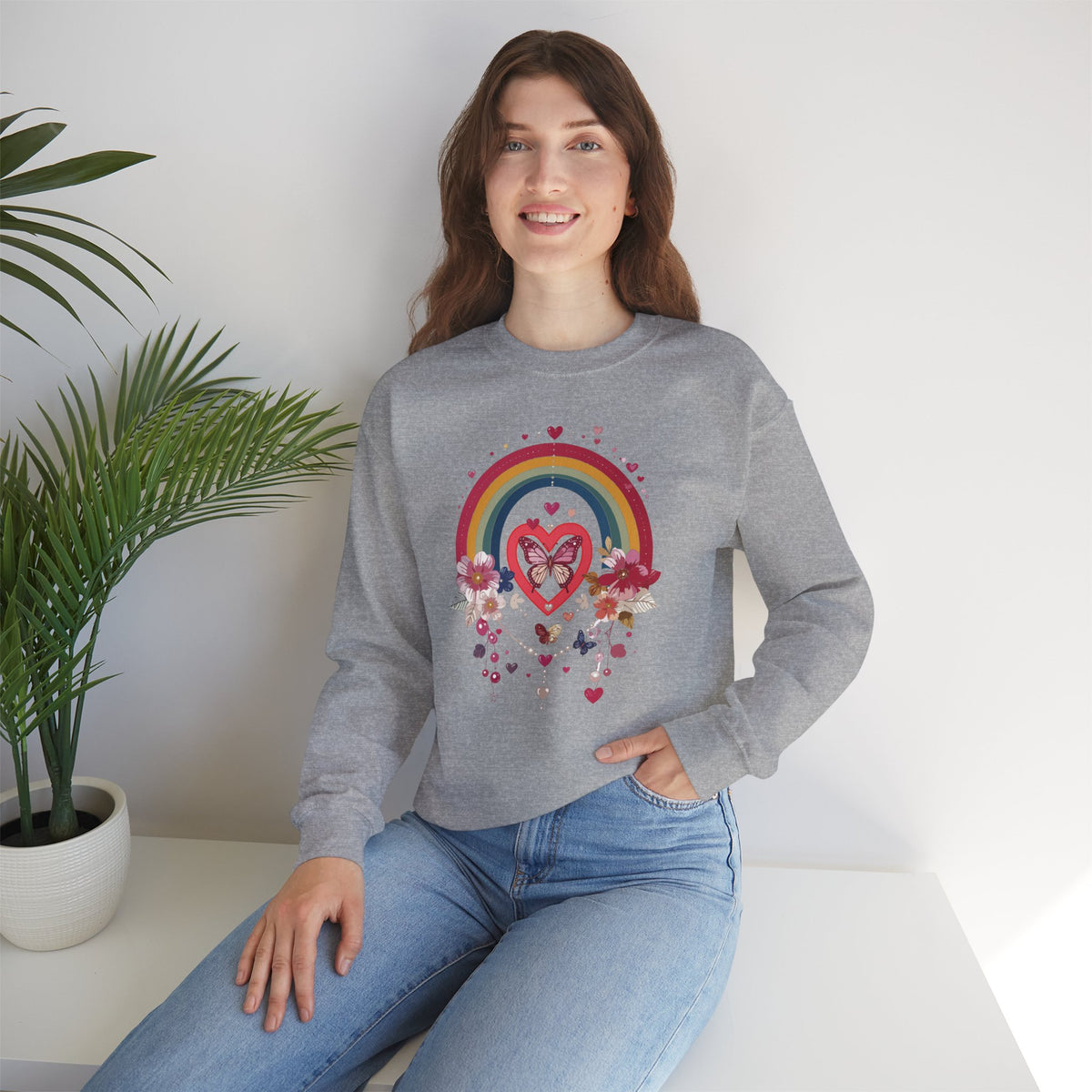 Rainbow Heart Sweatshirt, Floral Heart Sweatshirt, Floral Love Sweatshirt, Valentine's Day Sweatshirt, Rainbow Heart Floral Sweatshirt 113