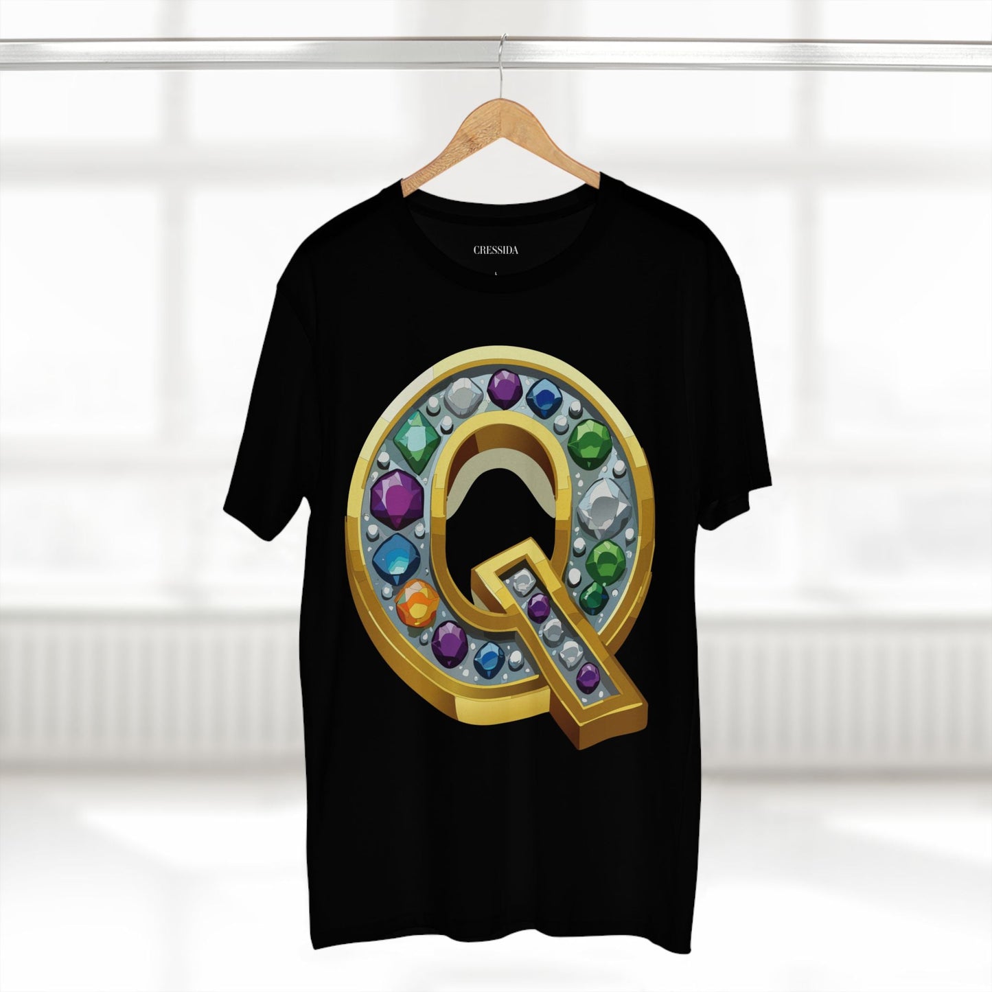Letter Q Graphic Design Tee Unisex 100 Cotton With Antique Gold Letters Artwork T-Shirt