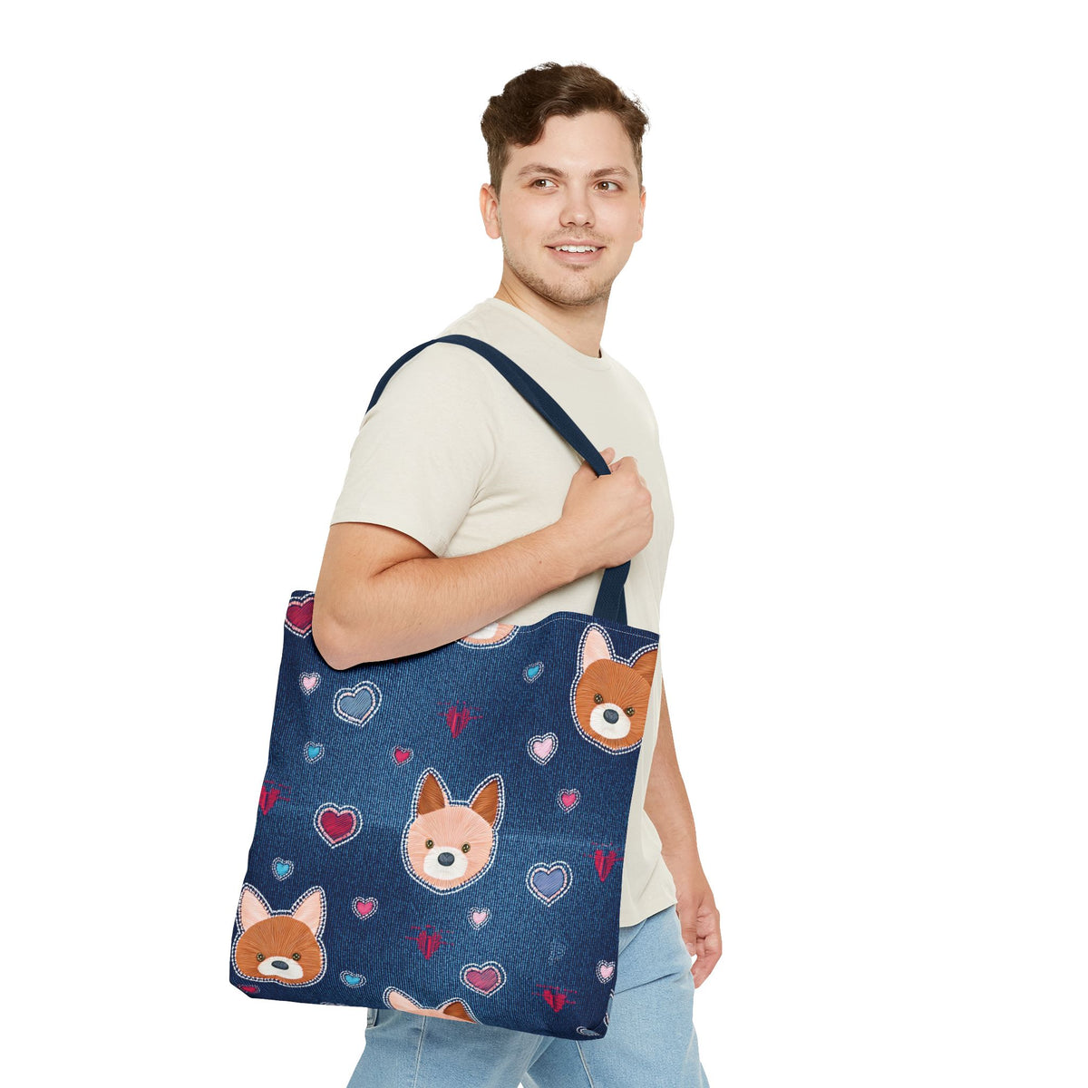 Love Day Graphic Design Denim Fabric Imitation Print Unisex Canvas Bag POLY 3 Sizes Tote Bag 201-5