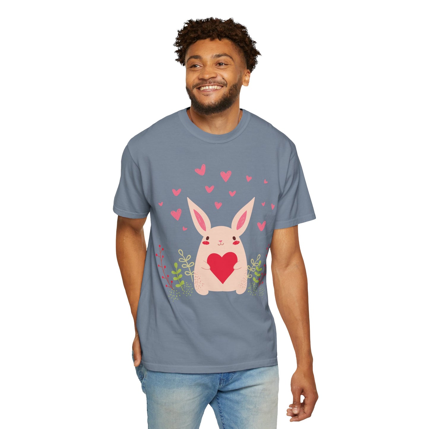 Easter Bunny Heart T-Shirt, Tee Shirt with Easter Signature, T Shirt with Easter Prints, Tee Shirt with Easter Design