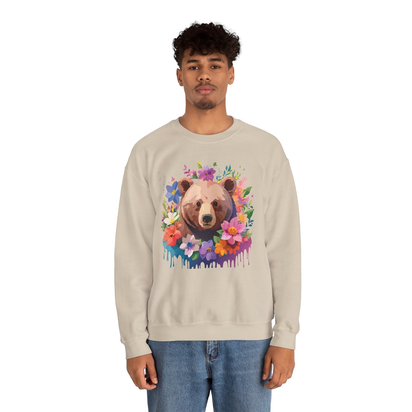 Unisex Floral Bear Sweatshirt Art Design Animals Print Sweatshirt Collection