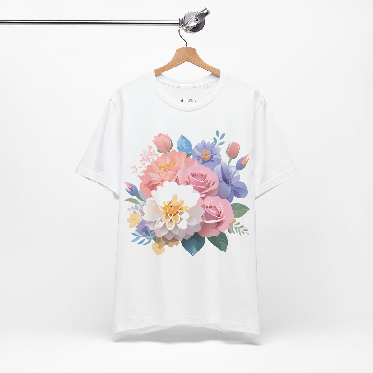 Floral Graphic Unisex Cotton Bella+Canvas Tee with Flowers Art Design n120