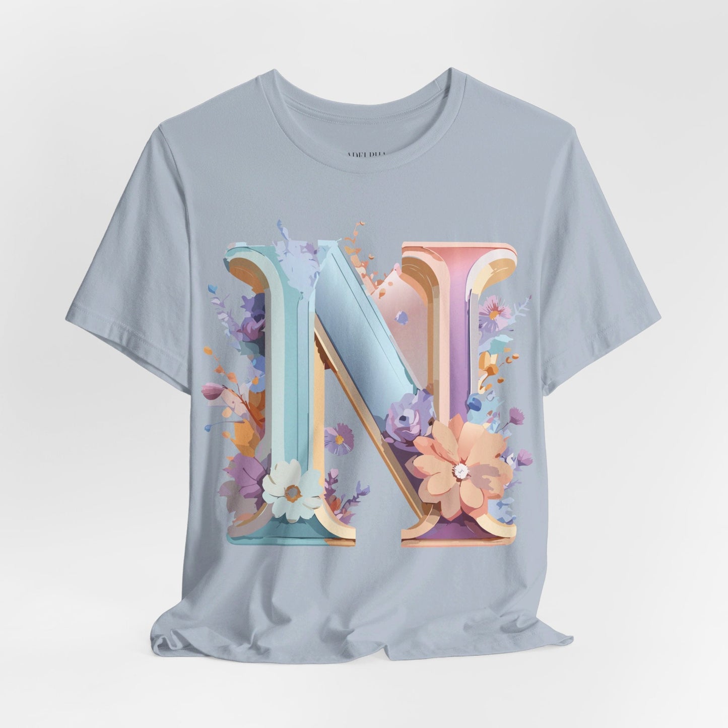 Letter N Shirt Unisex Graphic Tee Adelpha Vintage Inspired Artwork Short Sleeve Premium Cotton