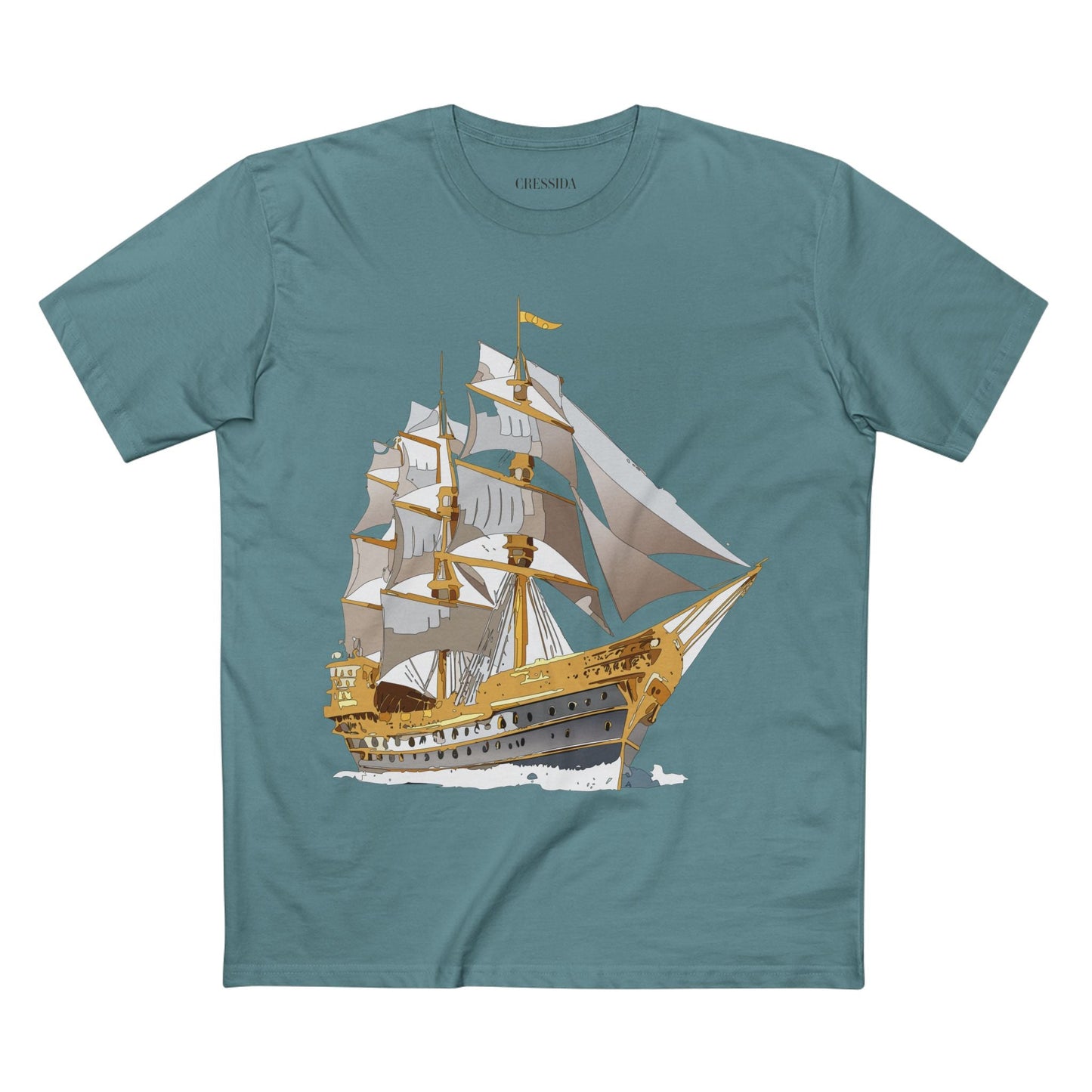 Ship Graphic Unisex 100 Cotton T-Shirt with Gold Frigate Art Design 19