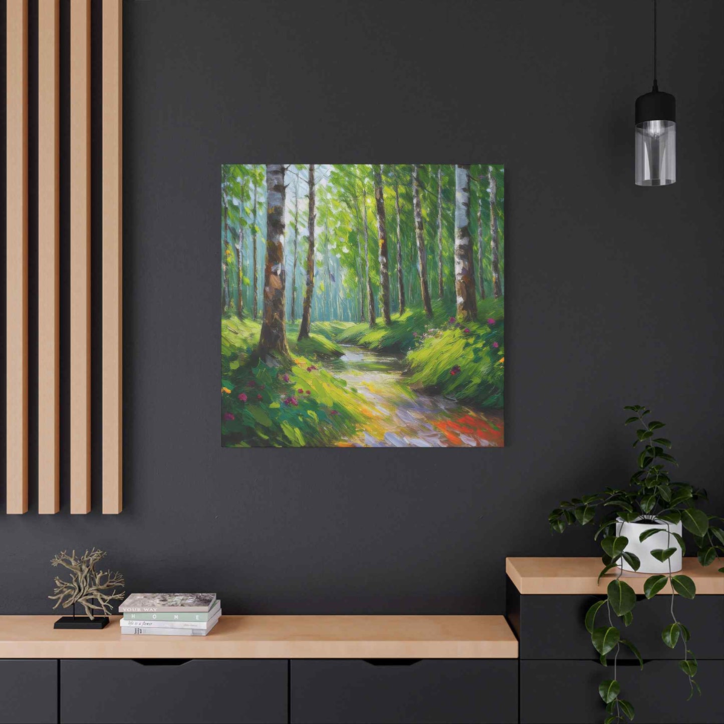 Summer Forest Print Canvas, Oil Paint Print 20x20, 24x24, 30x30, 32x32, 36x36 Art Design Print Pine-Wood Inner Frame MC-85