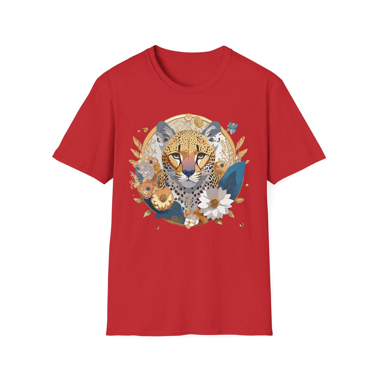Floral Cheetah Portrait T-Shirt | Leopard Face Botanical Tee