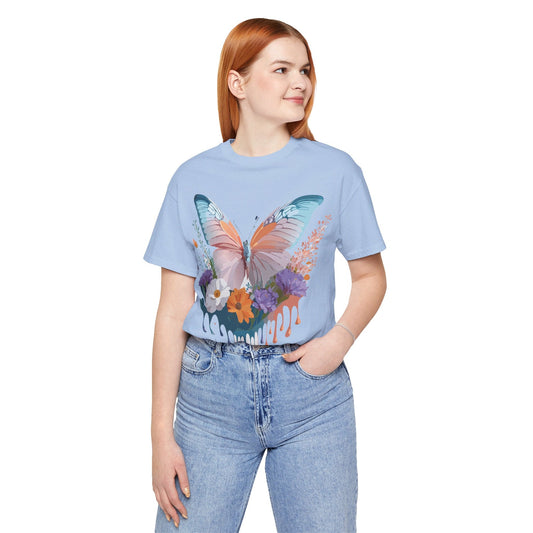 Butterfly Graphic Unisex 100 Cotton Lightweight Vintage Floral Design Jersey Tee 48