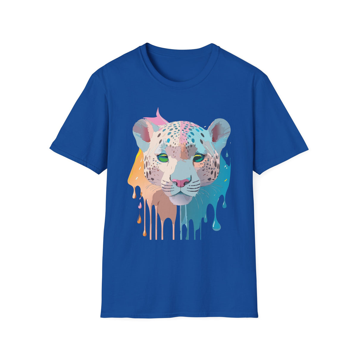 Colorful Leopard Portrait T-Shirt | Dripping Paint Cat Tee