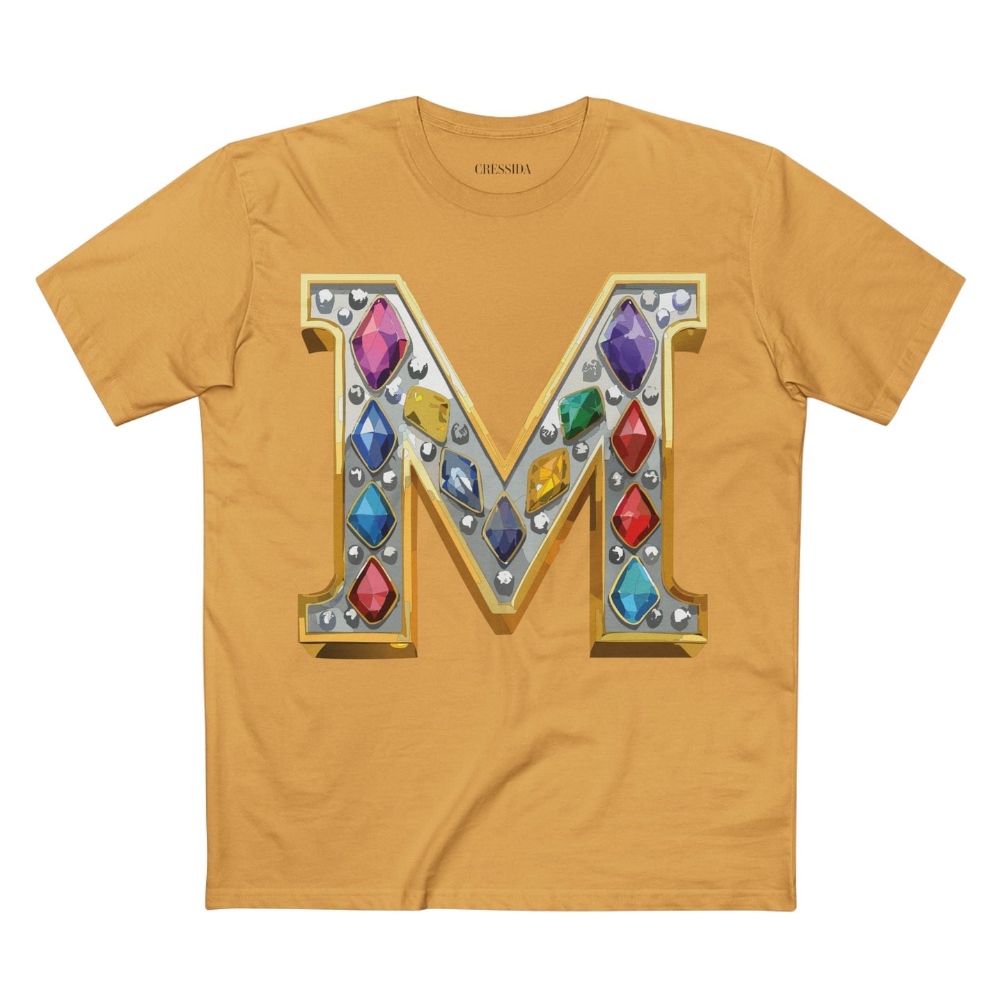 Letter M Graphic Design Tee Unisex 100 Cotton With Antique Gold Letters Artwork T-Shirt