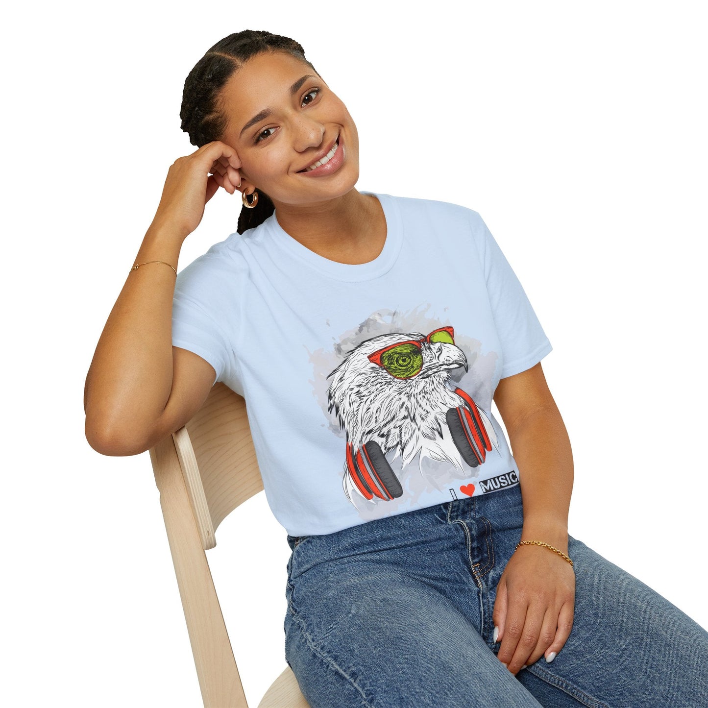 I Love Music Animals Shirt With Headphones Unisex Gildan Softstyle 64000 Tee Premium
