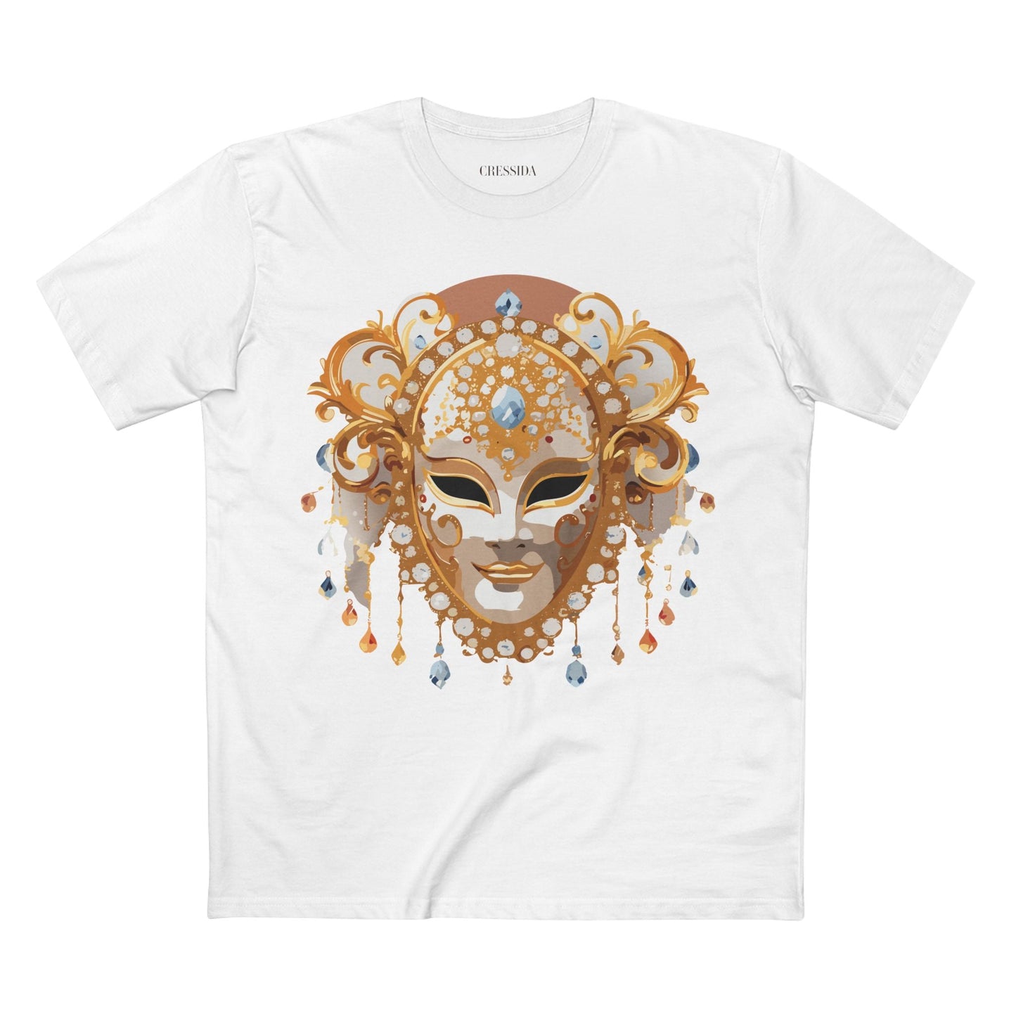 Carnival Mask Graphic T-Shirt Unisex 100 Cotton With Antique Gold Art Design Tee 15