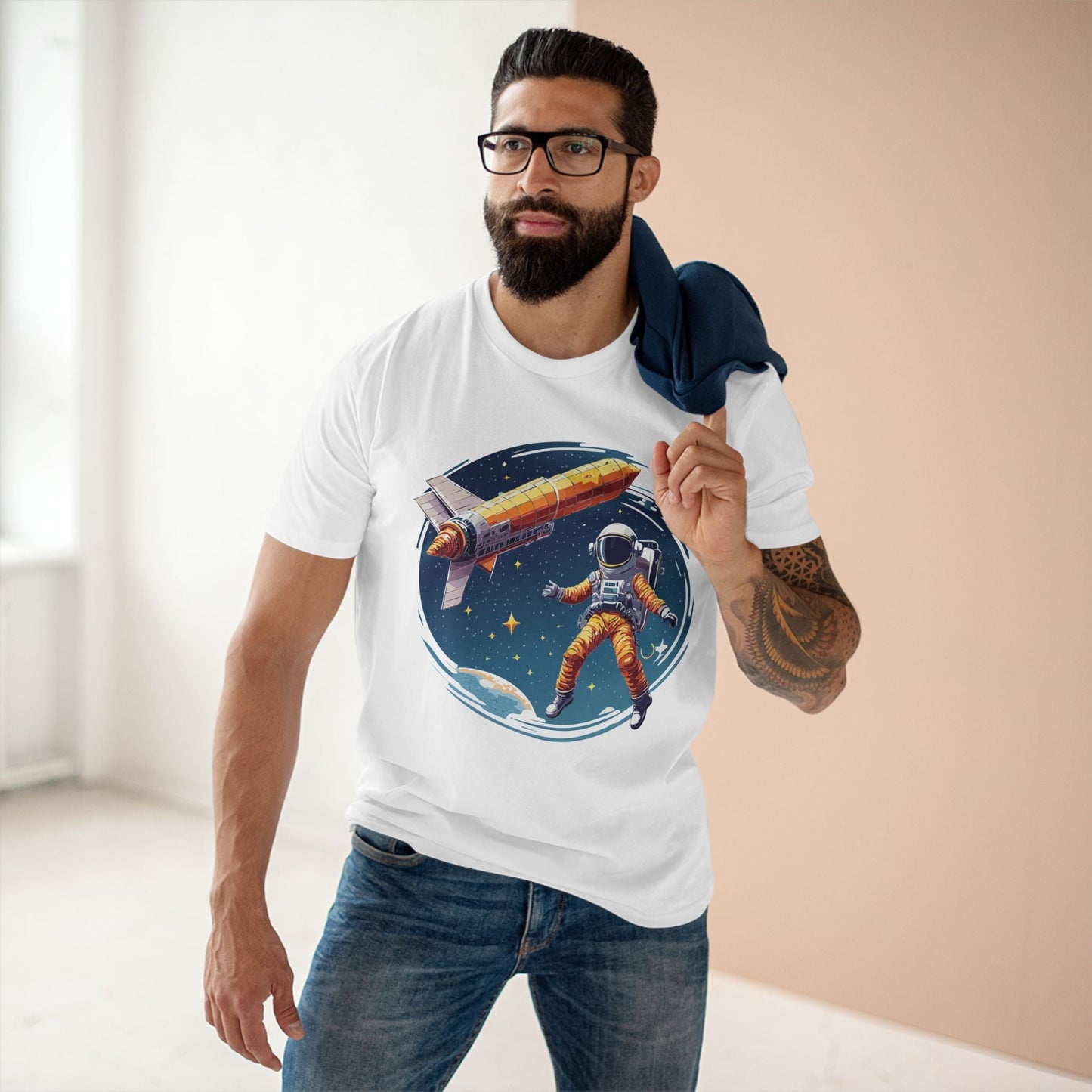 Cosmos Astronaut Shirt Unisex Premium Cotton Tee With Original Art Print By Retro2Nova