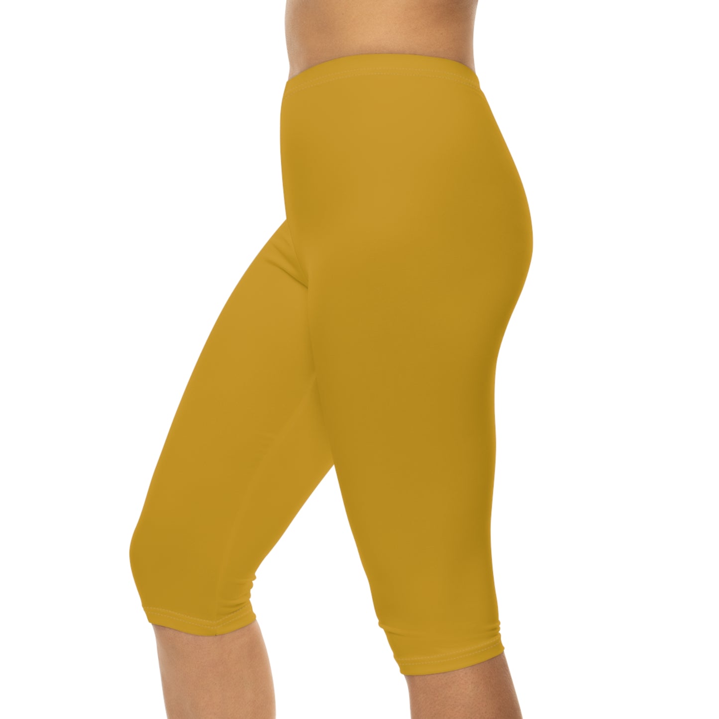 Goldenrod Color Women's Brushed Suede Poly Span Casual Capri Leggings XS-2XL