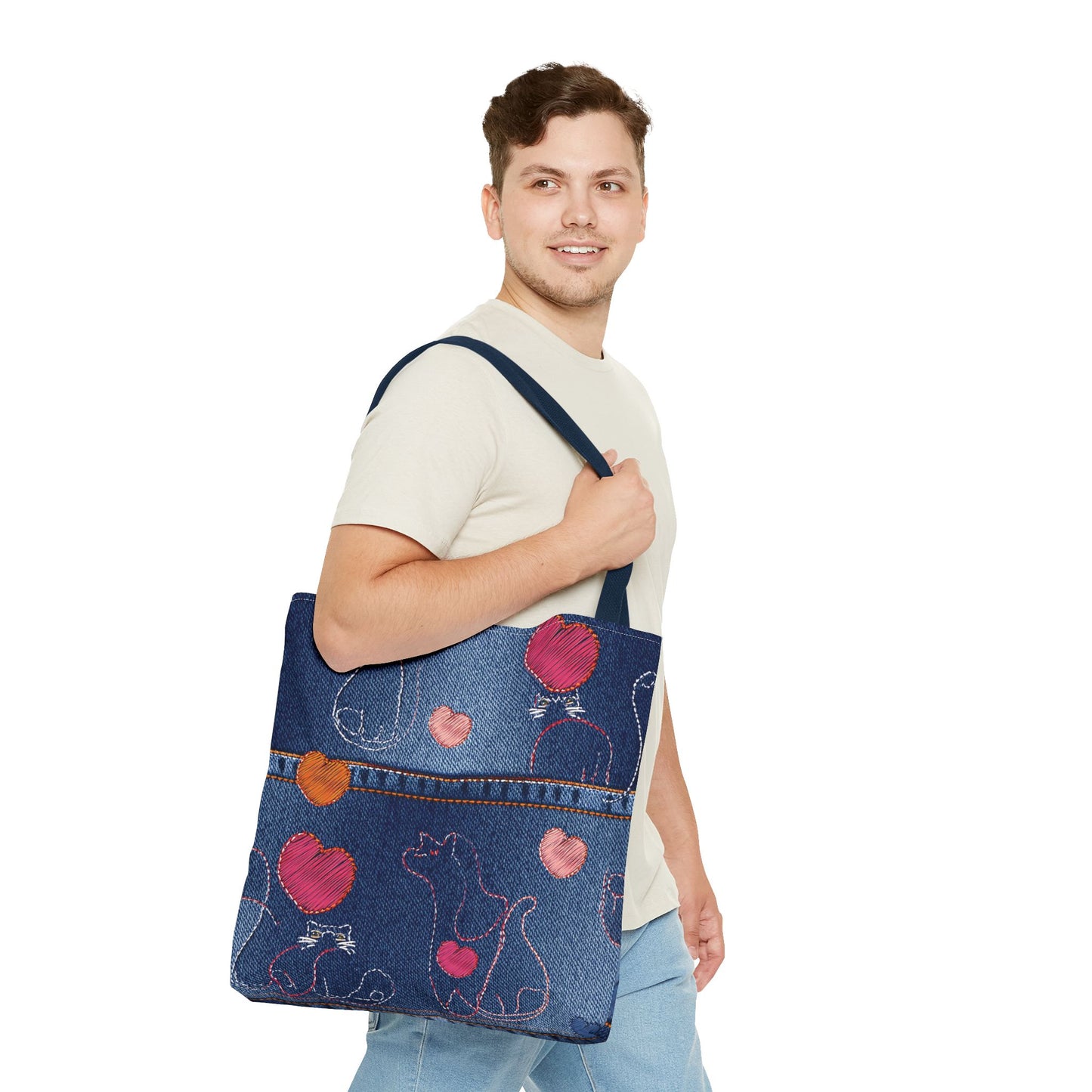 Love Day Graphic Design Denim Fabric Imitation Print Unisex Canvas Bag POLY 3 Sizes Tote Bag 201-18