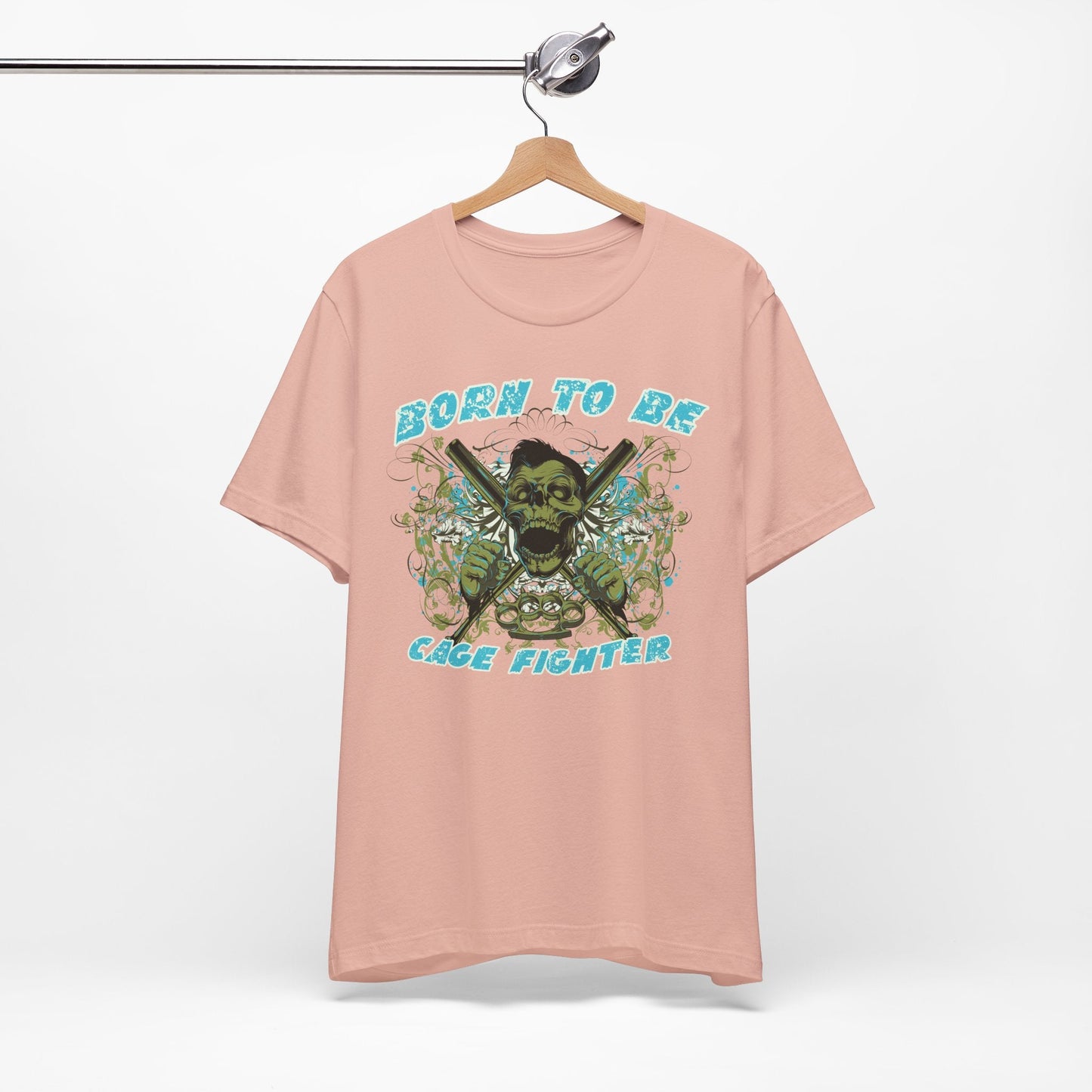 Born To Be Cage Fighter Tee Skull Crossed Knives Graphic T-Shirt
