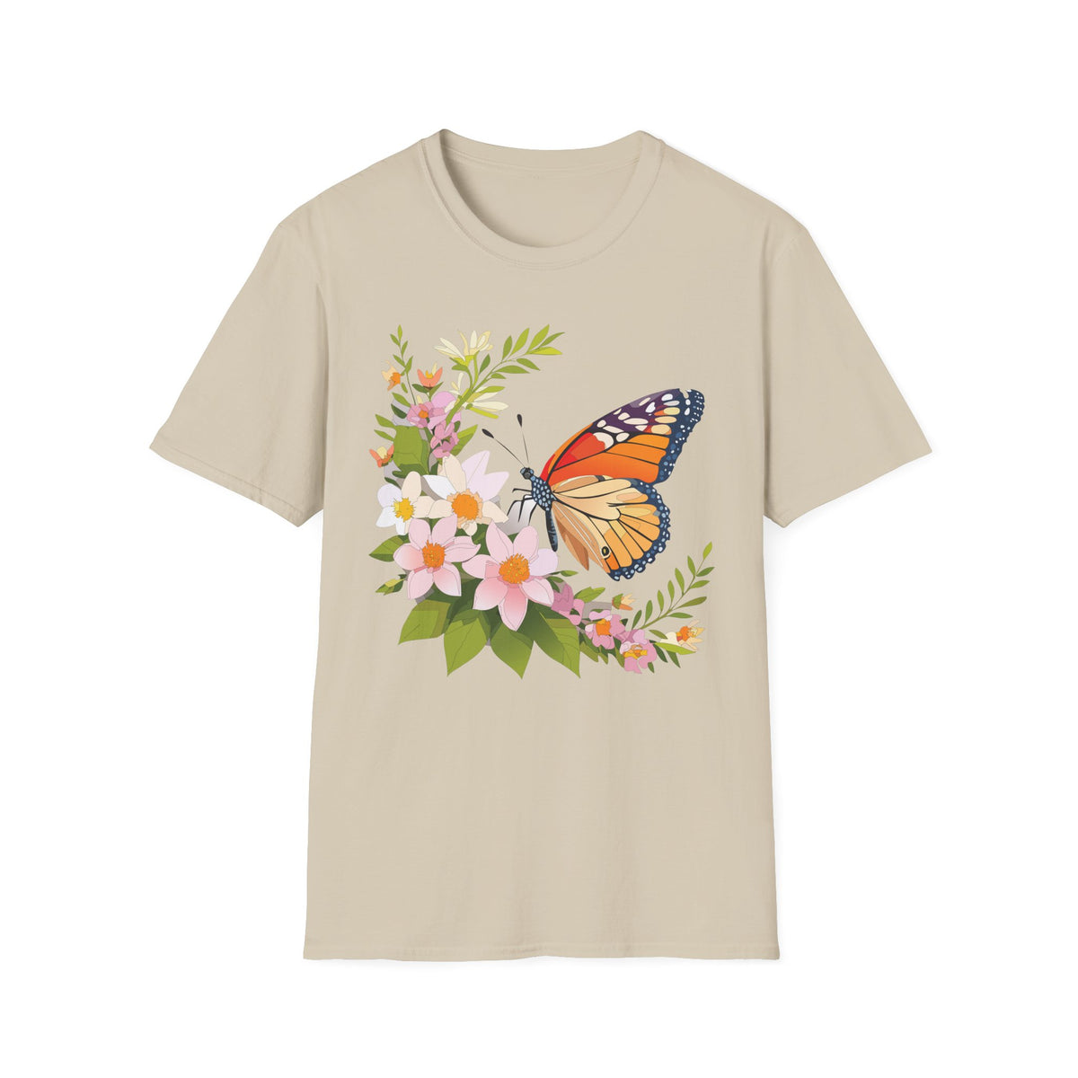 Monarch Butterfly Floral Graphic Tee Unisex 100 Cotton Gildan T-Shirt