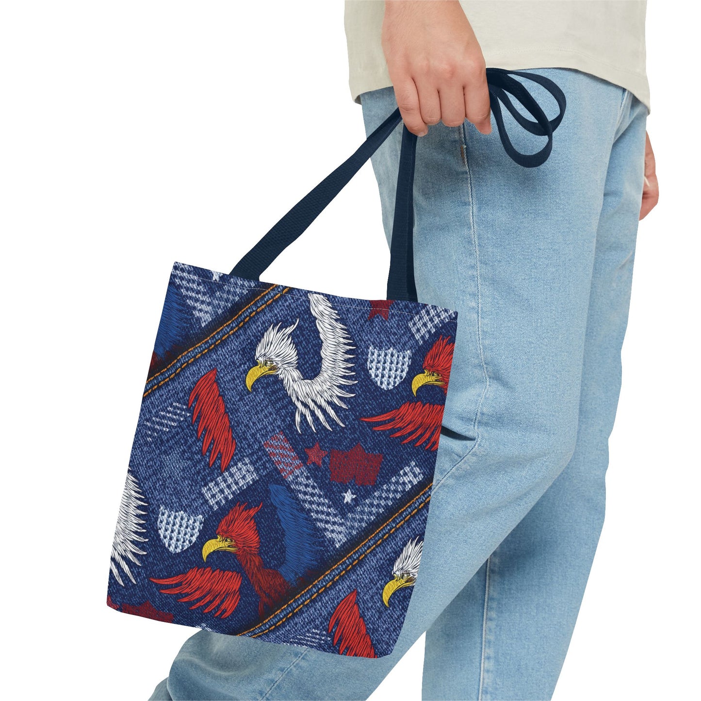4th of July Graphic Denim Fabric Imitation Print Unisex Canvas Bag Poly Spun 3 Sizes Tote Bag 200-2