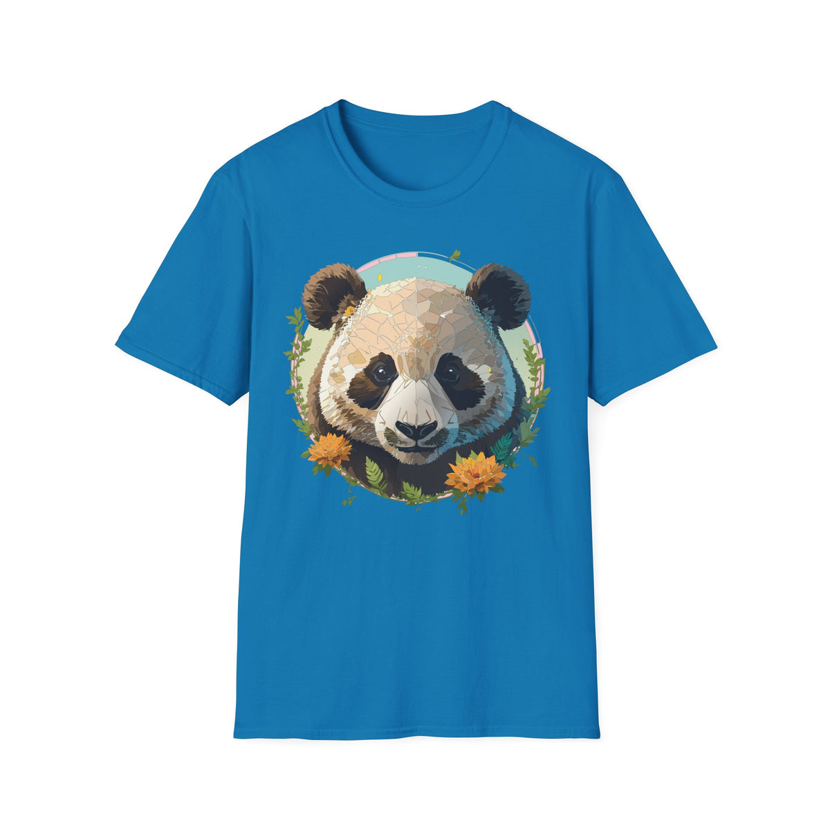 Smiling Panda Face T-Shirt | Floral Bamboo Illustration