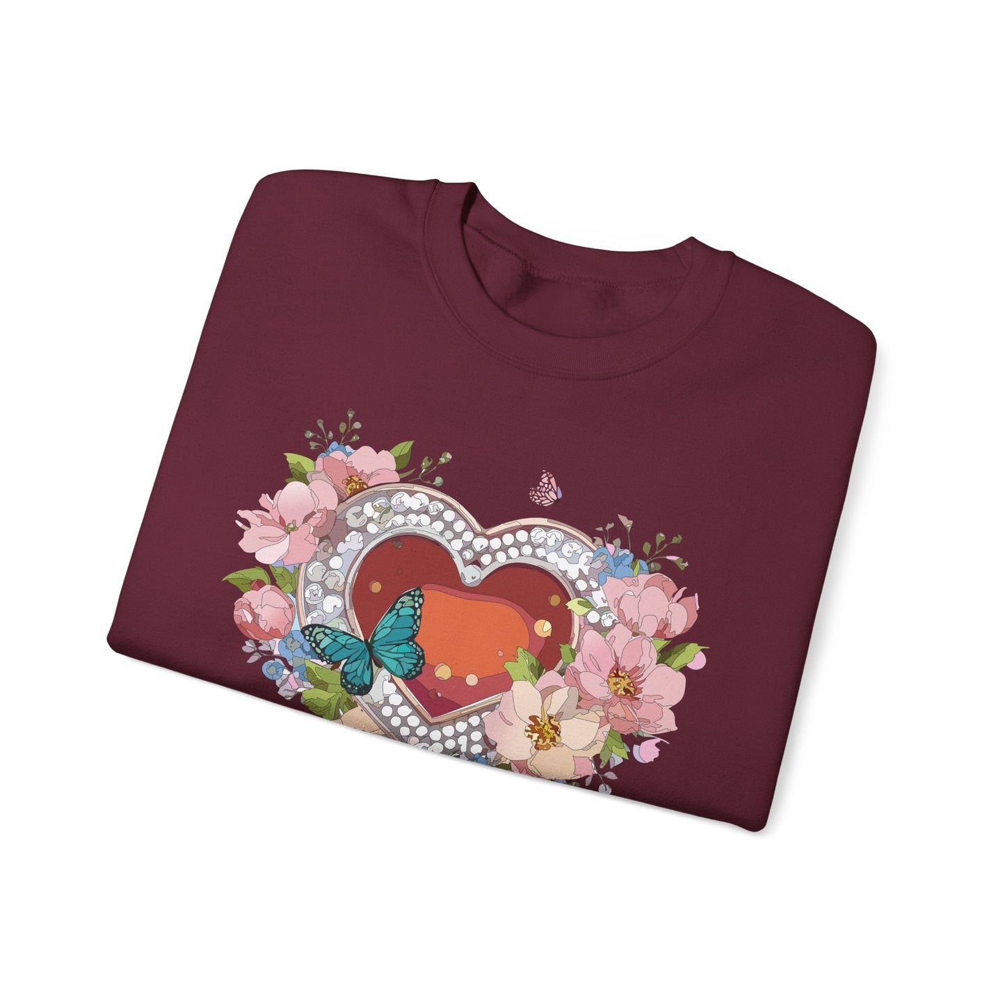Floral Heart Sweatshirt Unisex Valentines Day Edition Gildan 18000 Heavy Blend Crewneck