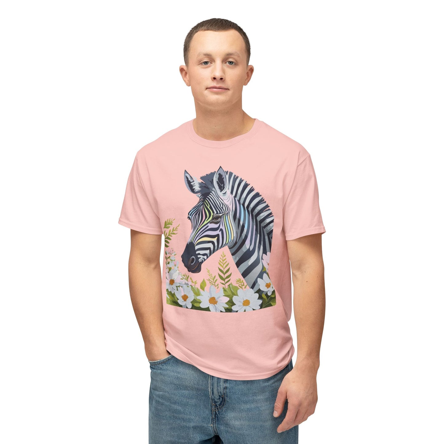 Unisex Zebra Art Design T Shirt With Floral Print HD Cotton Premium USA Made Jersey