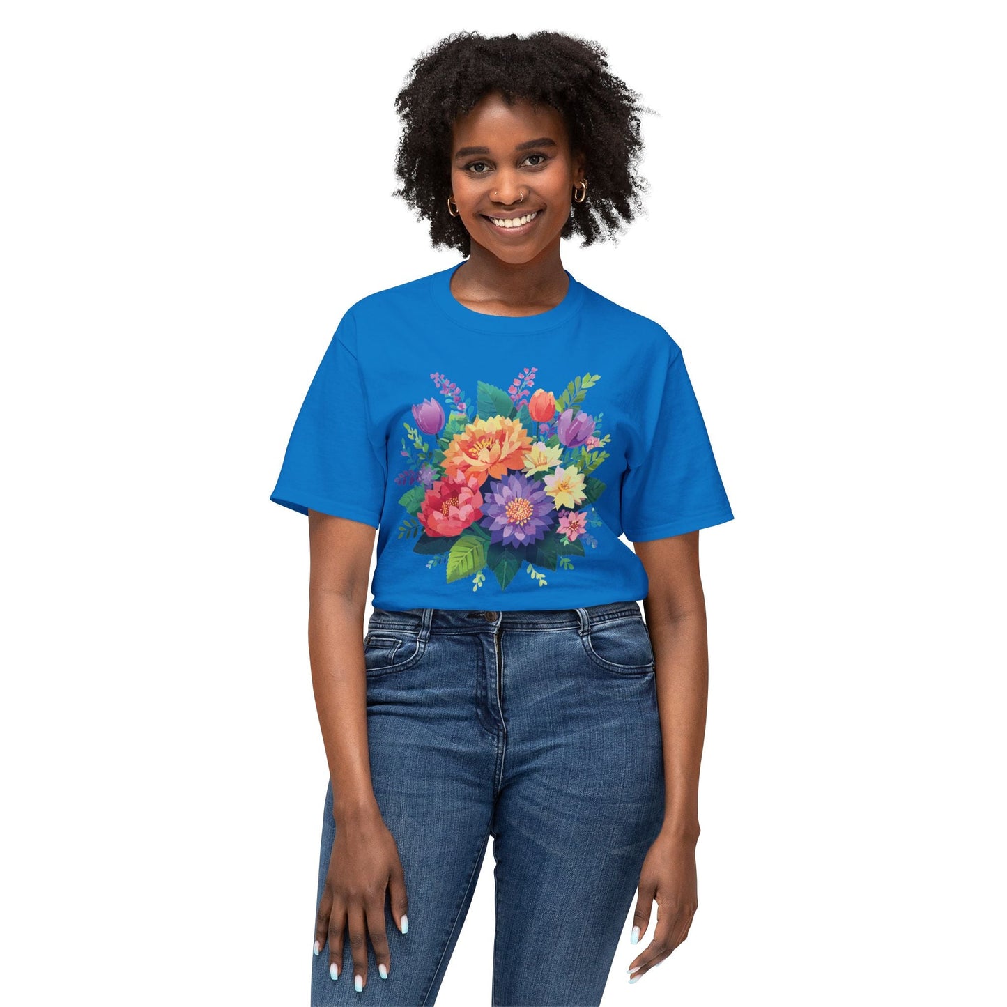 Unisex HD Cotton Art Print T Shirt Floral Design Tee Vintage Flowers Tee Shirt Made in USA