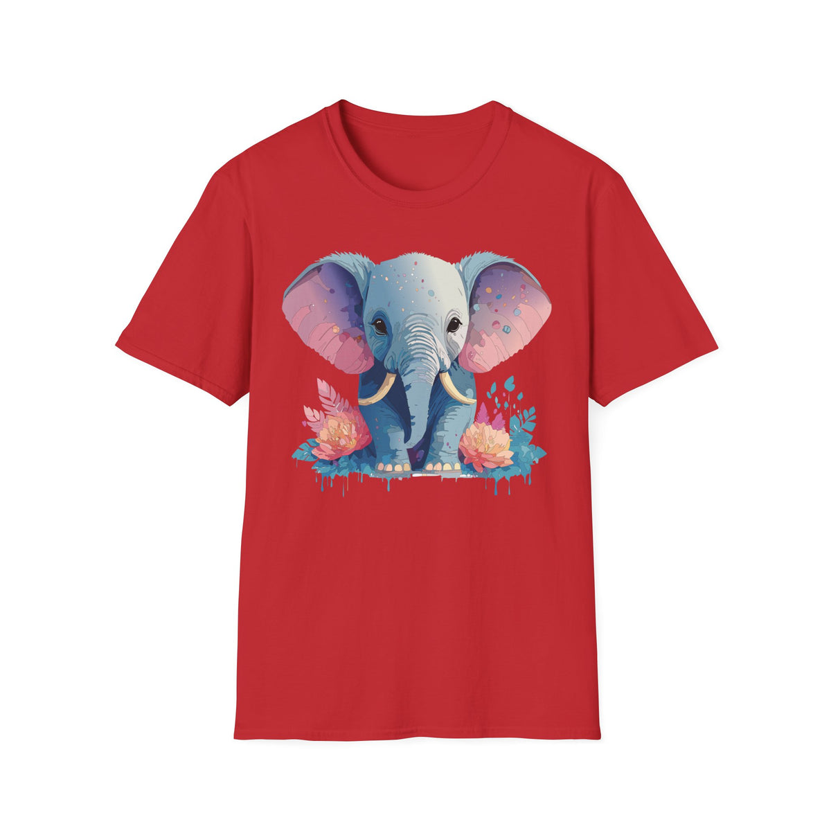 Colorful Baby Elephant Illustration T-Shirt | Cute Watercolor Animal Tee