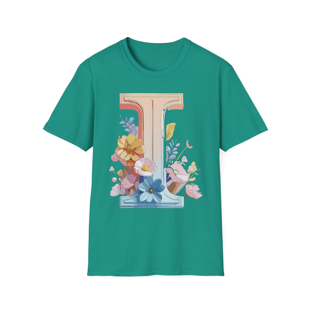 Floral Letter I T-Shirt | Monogram Initial Tee
