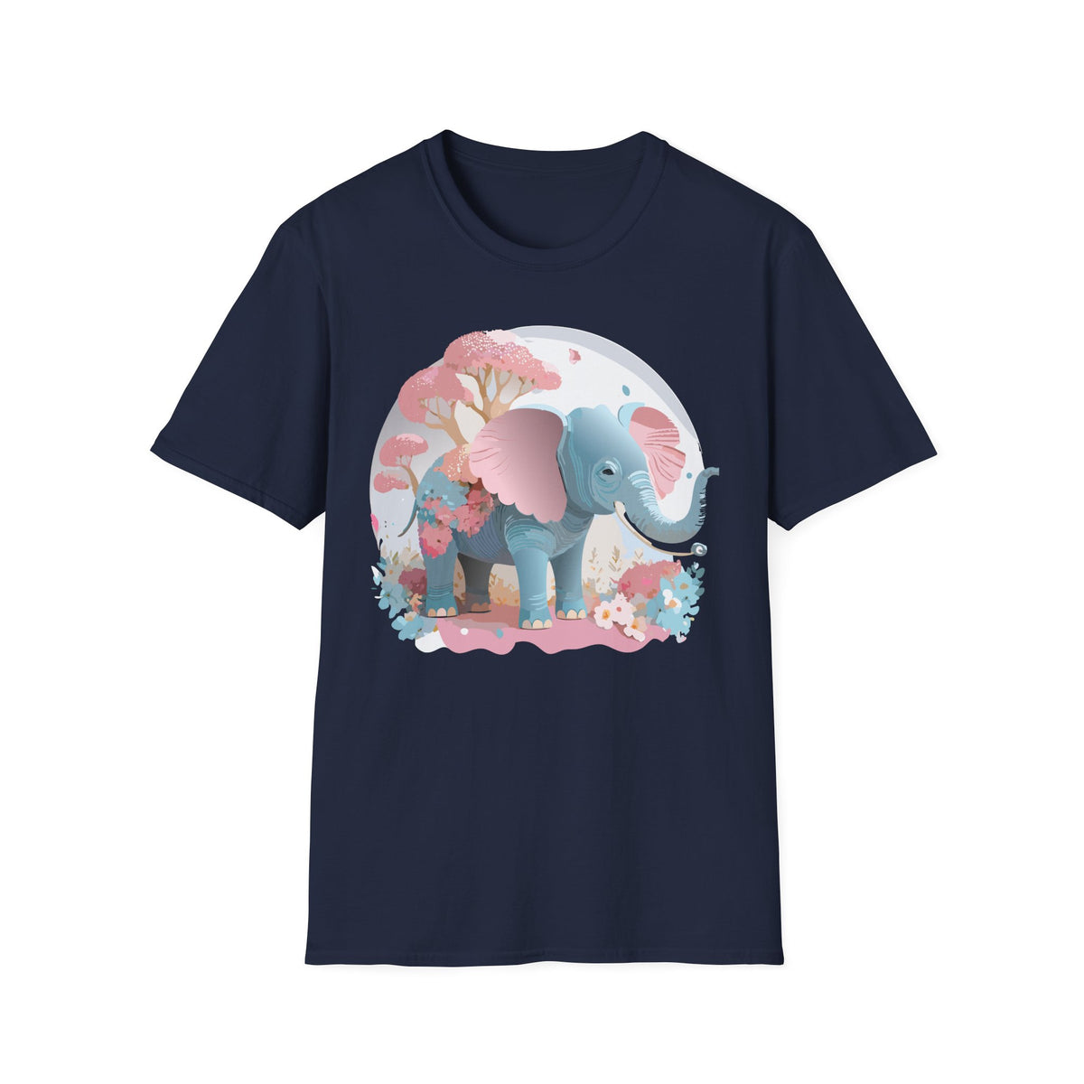 Pink Blue Elephant illustration T-Shirt | Cute Floral Baby Elephant Tee