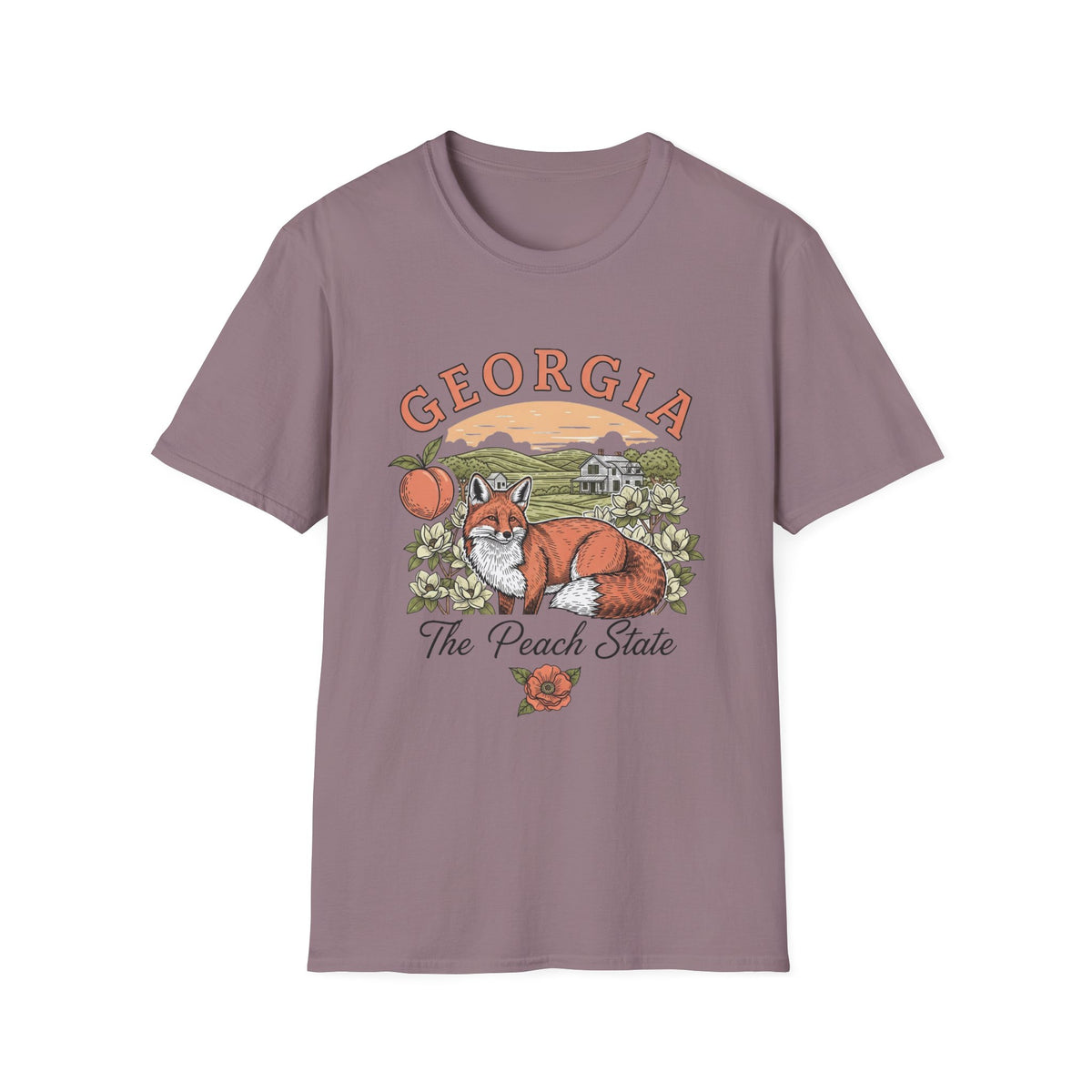 Georgia Fox T-Shirt — The Peach State Vintage Fox Graphic Travel Tourist Graphic Design Unisex 100 Cotton Gildan T-Shirt