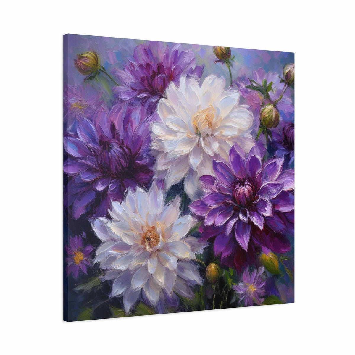Dahlias Floral Print Canvas, Floral Oil Paint Print 20x20, 24x24, 30x30, 32x32, 36x36 Art Design Pine-Wood Inner Frame MC-171