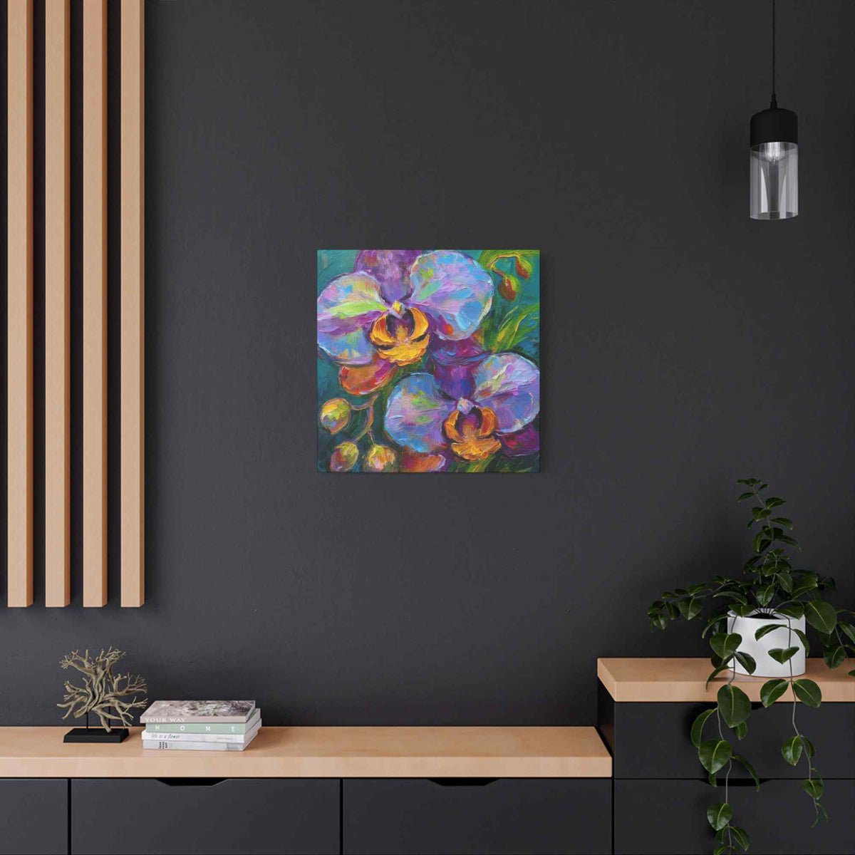 Blue Orchids Print Canvas, Floral Oil Paint Print 20x20, 24x24, 30x30, 32x32, 36x36 Art Design Pine-Wood Inner Frame MC-133