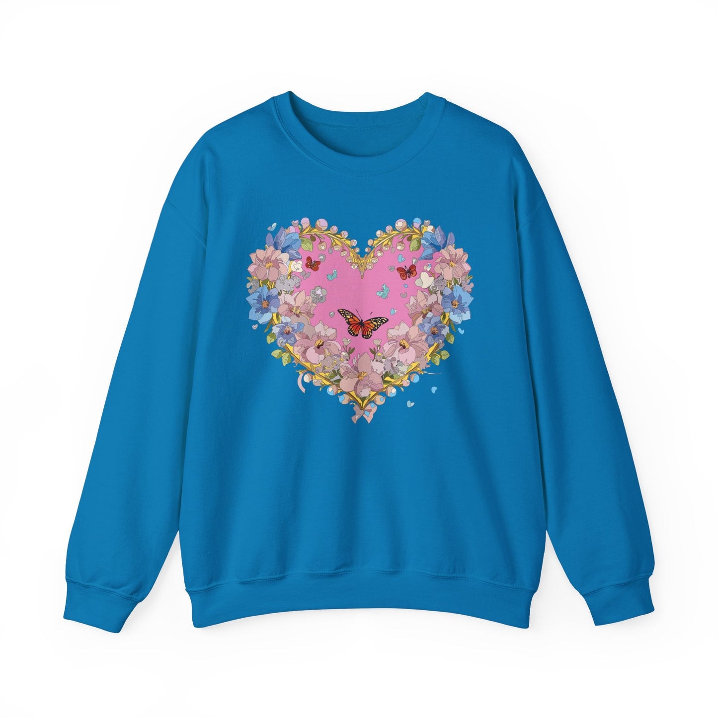 Floral Heart Sweatshirt Unisex Crewneck Gildan 18000 Fifty Fifty Cotton Polyester Valentine's Day