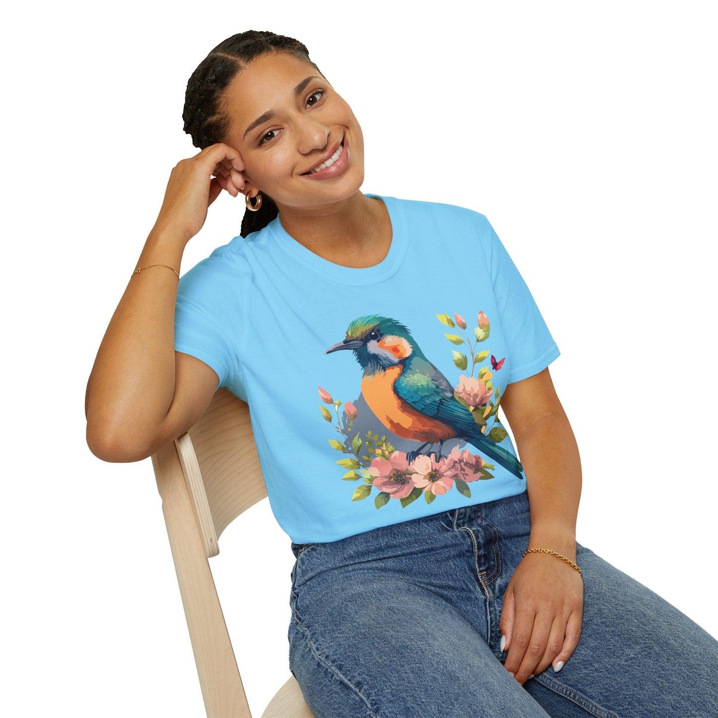 Floral Bird T Shirt Unisex Softstyle Tee 100 Percent Ring Spun Cotton Animal Print