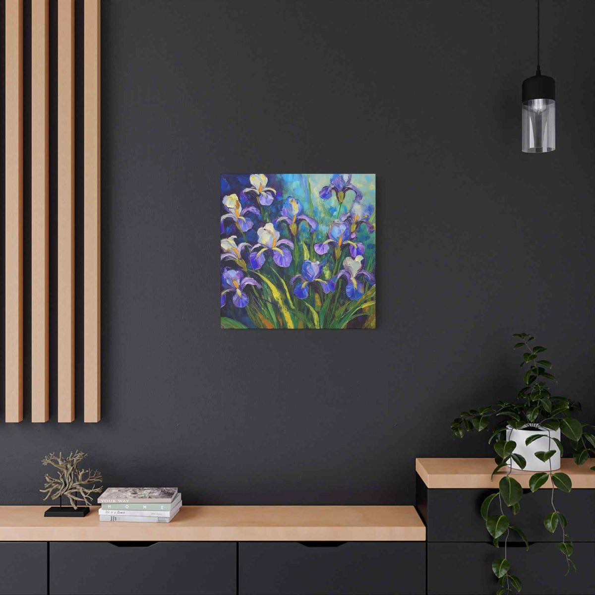 Irises Floral Print Canvas, Floral Oil Paint Print 20x20, 24x24, 30x30, 32x32, 36x36 Art Design Pine-Wood Inner Frame MC-188