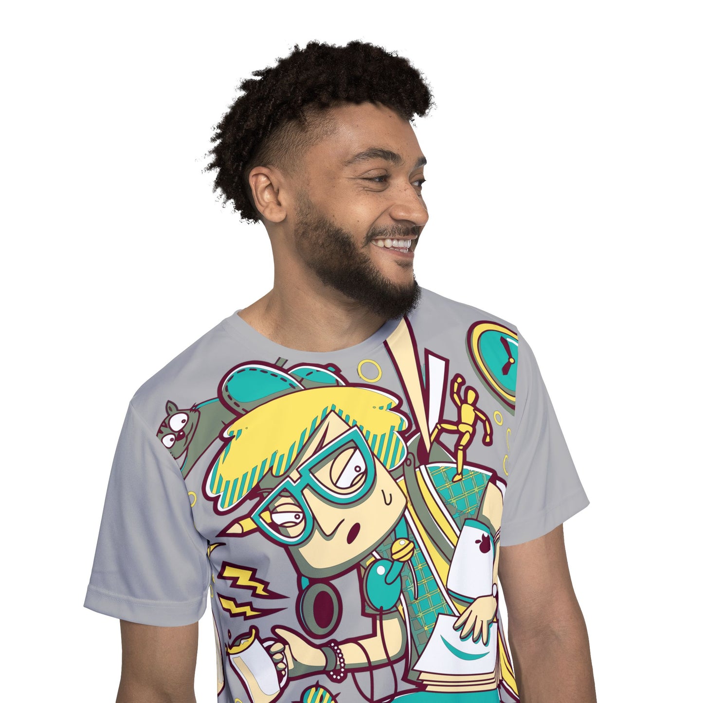 Be11 Fun Graphic T-Shirt, Art Design Poly Shirt, All Over Print Graphic Tee, Funny Print T-Shirt, Funny Cartoon Tee