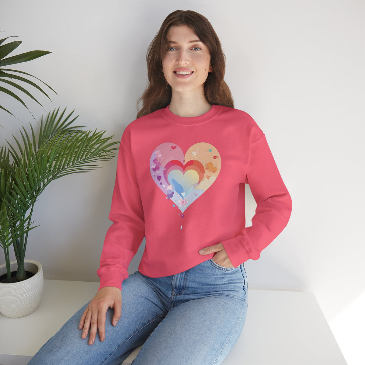 Rainbow Heart Sweatshirt, Floral Heart Sweatshirt, Floral Love Sweatshirt, Valentine's Day Sweatshirt, Rainbow Heart Floral Sweatshirt 114