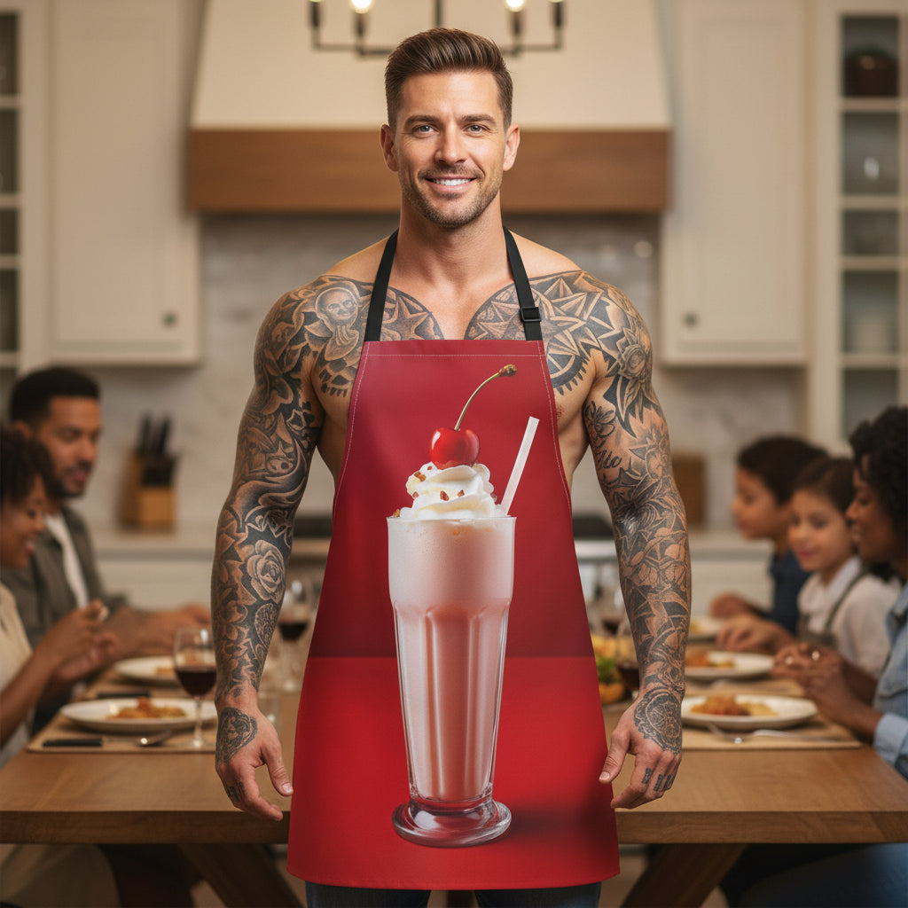 Milkshake Print Apron – Retro Cherry Soda Fountain Design Stain-Resistant - Art Print Canvas Apron