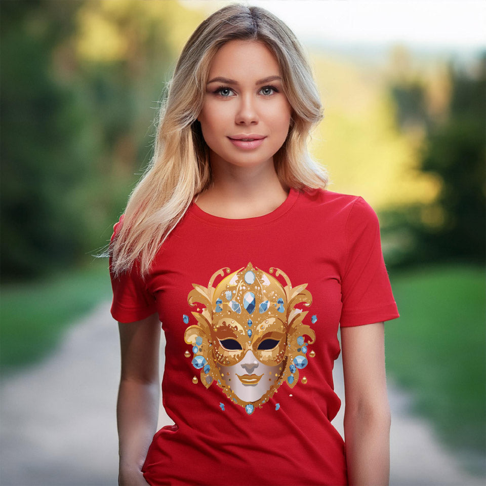 Carnival Mask Graphic T-Shirt Unisex 100 Cotton With Antique Gold Art Design Tee 21