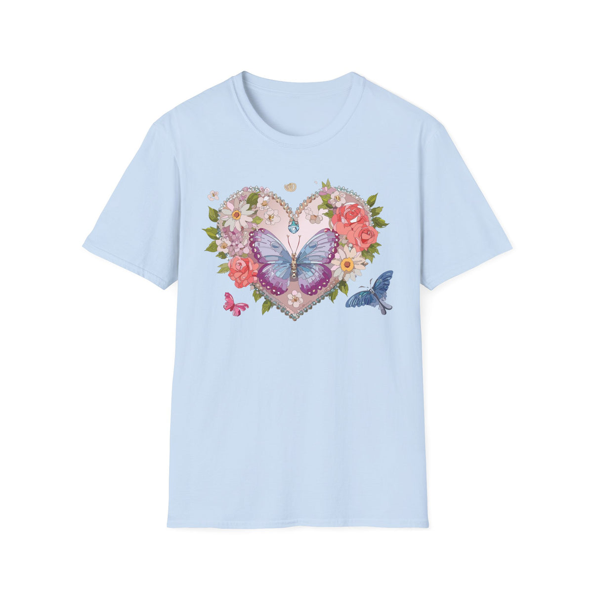 Floral Butterfly Heart Graphic Tee Unisex 100 Cotton Gildan T-Shirt