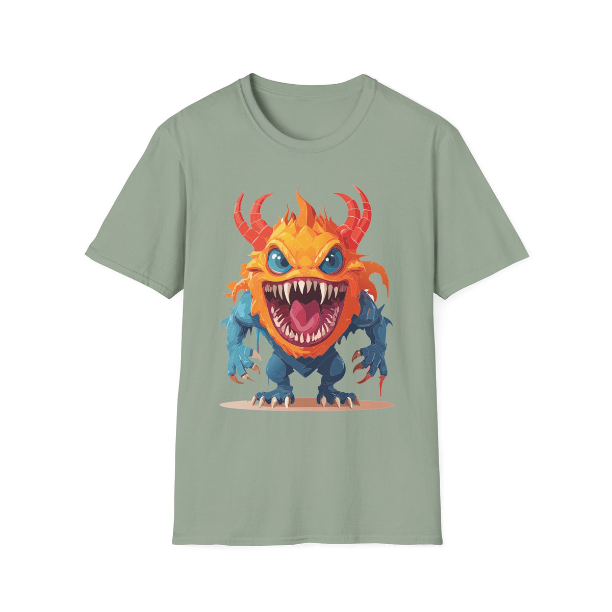 Monster T-Shirt — Colorful Fierce Creature Cartoon Graphic Tee Unisex 100 Cotton Gildan T-Shirt