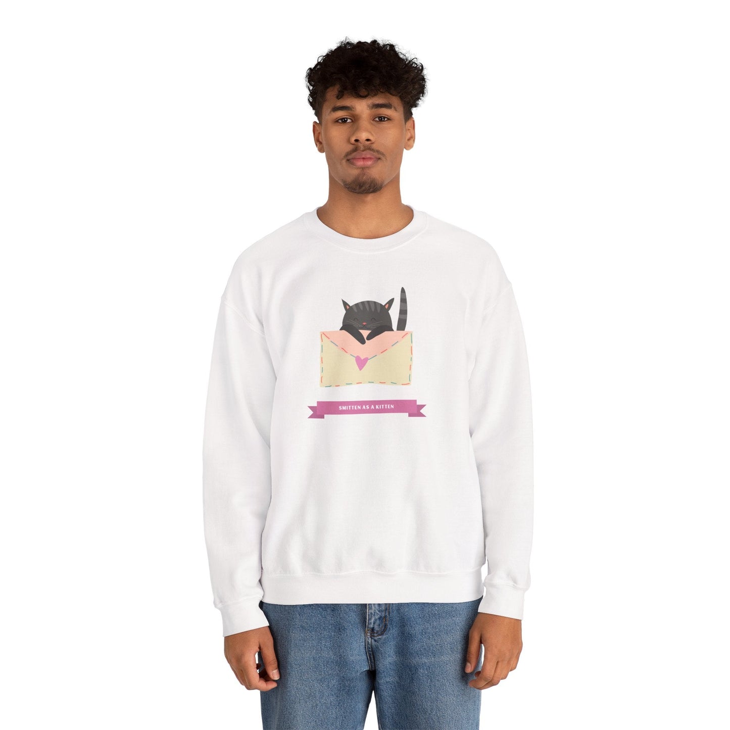 Cat Heart Sweatshirt Love For Cat Lovers Unisex Crewneck Fifty Fifty Cotton Poly Blend Gildan 18000