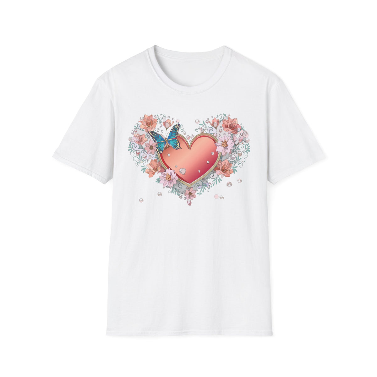 Butterfly Heart Floral Blue Butterfly Graphic Design Unisex 100 Cotton Gildan T-Shirt