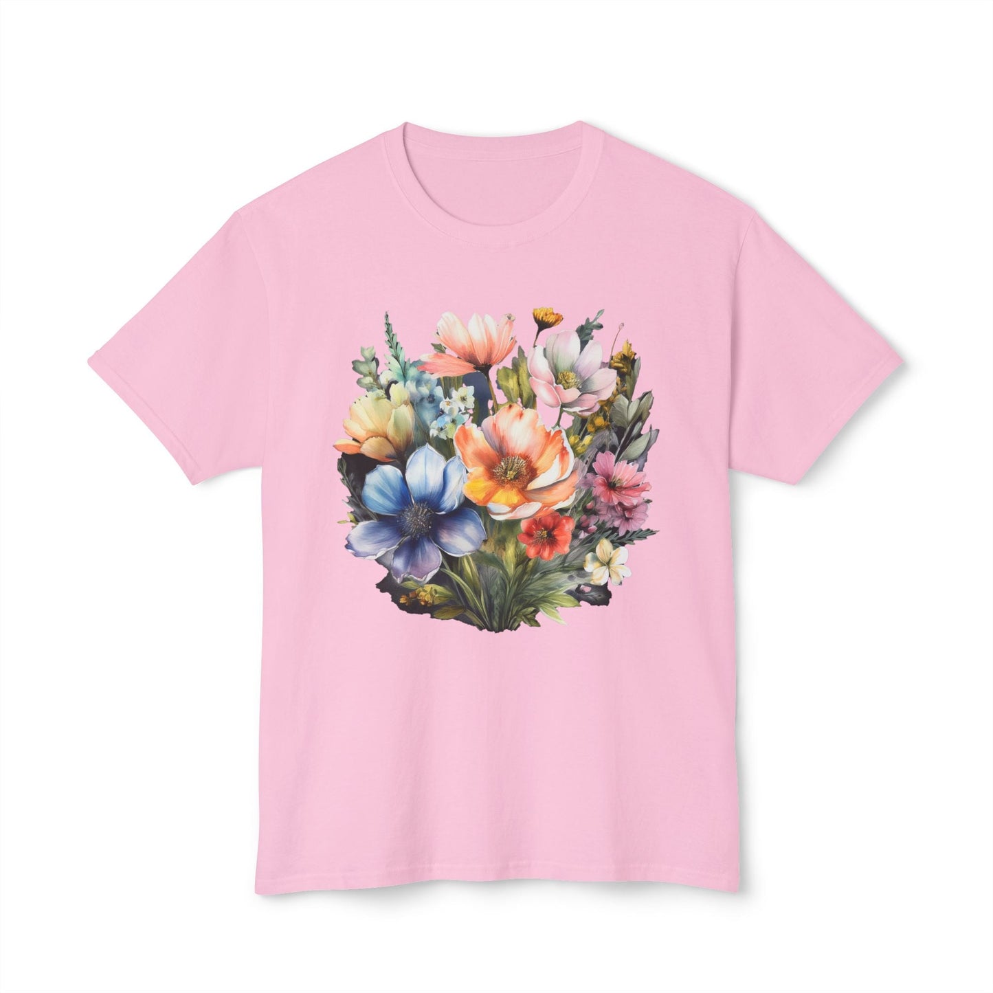 Unisex Floral Art T Shirt With Vintage Flowers Print On 100 Percent Cotton Tee For Everyday Wear